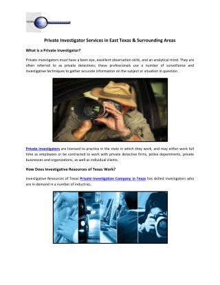 Private Investigator Services in East Texas & Surrounding Areas