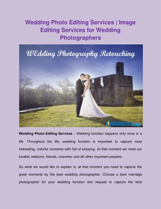 Wedding Photo Editing Services | Image Editing Services for Wedding Photographers