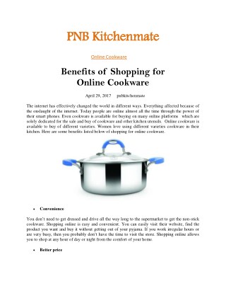 Benefits of Shopping for Online Cookware