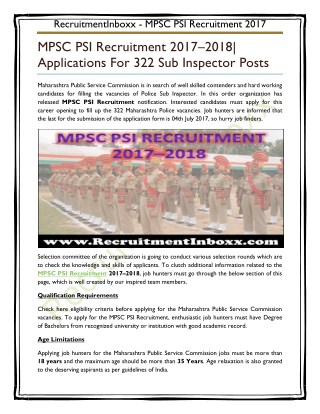 MPSC PSI Recruitment