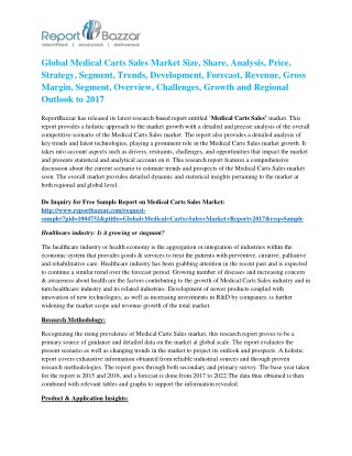 Medical Carts Sales Market - Global Industry Analysis, Size, Share, Growth and Forecast Report To 2017