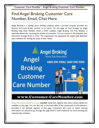 Angel Broking Customer Care Number