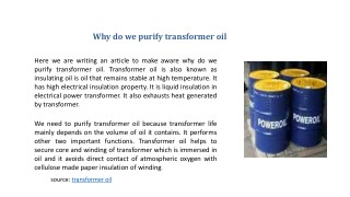 why do we purify transformer oil