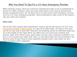 Why You Need To Opt For a 24-Hour Emergency Plumber
