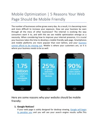 Mobile Optimization | 5 Reasons Your Web Page Should Be Mobile Friendly