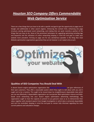 Houston SEO Company Offers Commendable Web Optimization Service