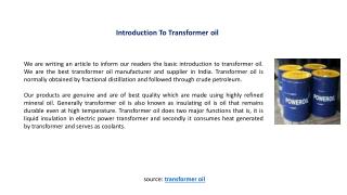 Introduction to transformer oil