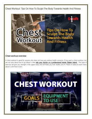 Chest Workout: Tips On How To Sculpt The Body Towards Health And Fitness