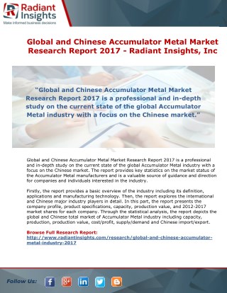 Global and Chinese Accumulator Metal Market Research Report 2017