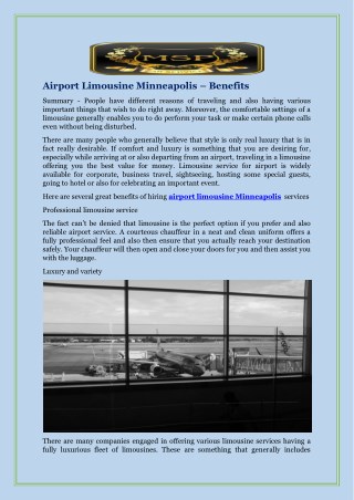Airport Limousine Minneapolis – Benefits
