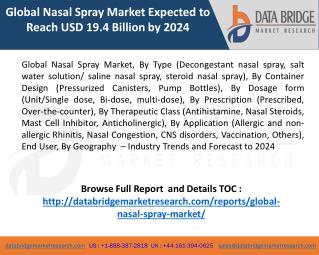 Global Nasal Spray Market Expected to Reach USD 19.4 Billion by 2024