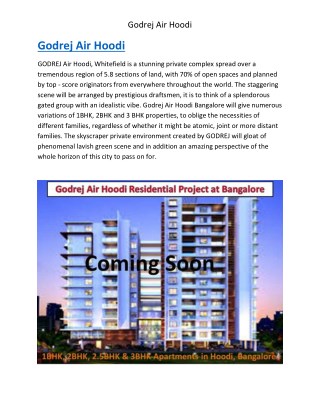 Godrej Air Hoodi | Floor Plan | Bangalore | Whitefield