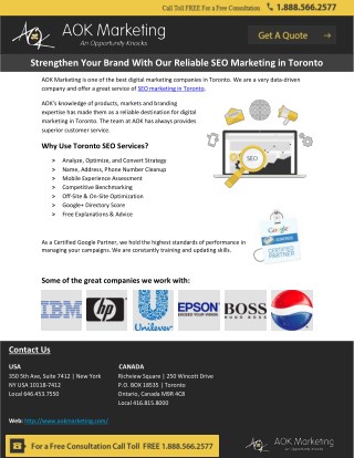Strengthen Your Brand With Our Reliable SEO Marketing in Toronto