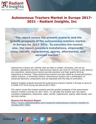 Autonomous Tractors Market in Europe 2017-2021 - Radiant Insights