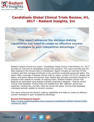 Candidiasis Global Clinical Trials Review, H1, 2017 - Radiant Insights