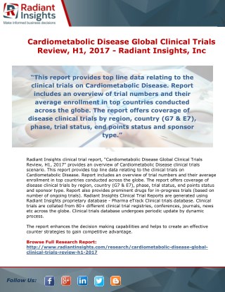 Cardiometabolic Disease Global Clinical Trials Review, H1, 2017 - Radiant Insights