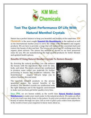 Test The Quiet Performance Of Life With Natural Menthol Crystals