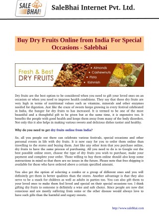 Buy Dry Fruits Online from India For Special Occasions - Salebhai