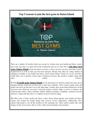 Top 5 reasons to join the best gyms in Staten Island