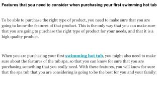 Features that you need to consider when purchasing your first swimming hot tub