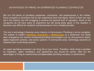 Advantages of Hiring an Experienced Plumbing Contractor