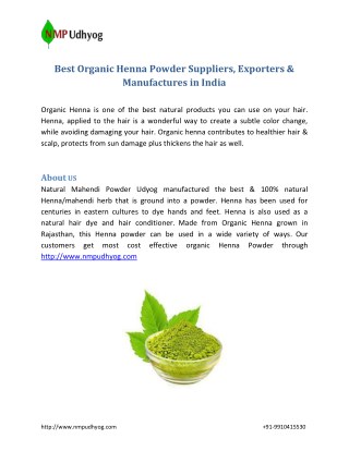 Best Organic Henna Powder Suppliers, Exporters & Manufactures In India