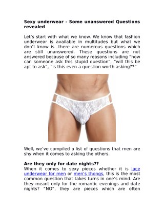 Sexy underwear - Some unanswered Questions revealed