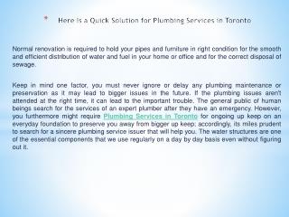 Here Is a Quick Solution for Plumbing Services in Toronto