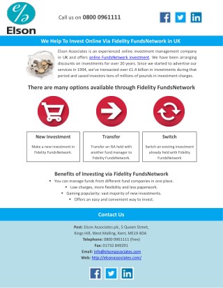 We Help To Invest Online Via FidelityFunds Network in UK