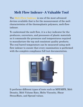 Melt Flow Indexer- A Valuable Tool