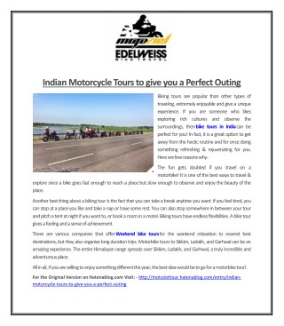 Indian Motorcycle Tours to give you a Perfect Outing