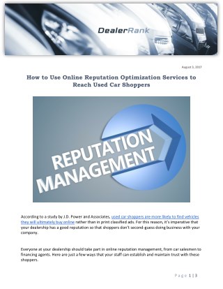 How to Use Online Reputation Optimization Services to Reach Used Car Shoppers