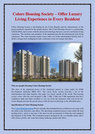 Colors Housing Society – Offer Luxury Living Experience to Every Resident