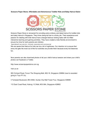 Scissors Paper Stone: Affordable and Adventurous Toddler Kids and Baby Haircut Salon