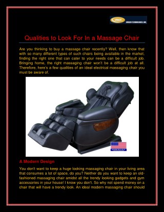 Qualities to Look for in A Massage Chair : LURACO Technologies