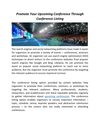 Promote Your Upcoming Conference Through Conference Listing