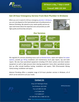 Get 24 hour Emergency Service From Best Plumber In Brisbane