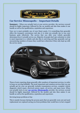 Car Service Minneapolis – Important Details