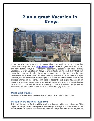 Plan a great Vacation in Kenya