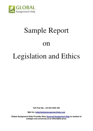 Sample Report on Legislation and Ethics By Global Assignment Help