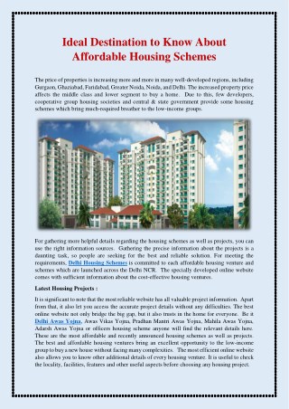 Ideal Destination to Know About Affordable Housing Schemes