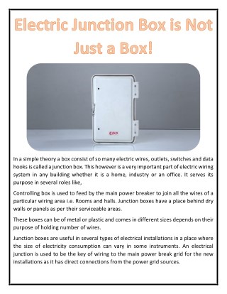 Electric Junction Box is Not Just a Box!