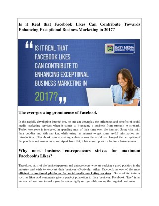 Is it Real that Facebook Likes Can Contribute Towards Enhancing Exceptional Business Marketing in 2017?