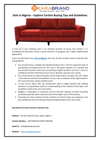Sofa in Nigeria – Explore Certain Buying Tips and Guidelines