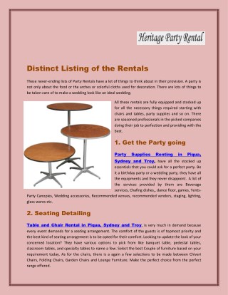 Distinct Listing Of The Rentals : Heritage Party Rental