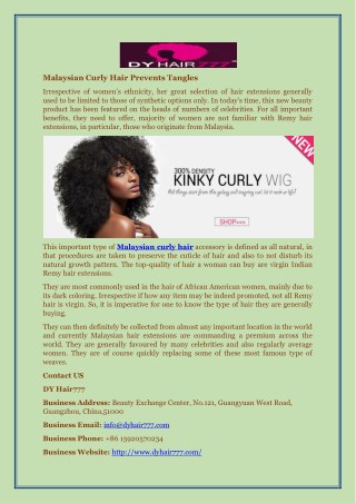 Malaysian Curly Hair Prevents Tangles