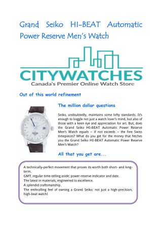 Grand Seiko HI-BEAT Automatic Power Reserve Men’s Watch
