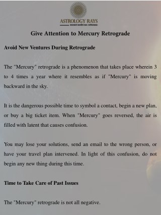 Give Attention to Mercury Retrograde - AstrologyRays