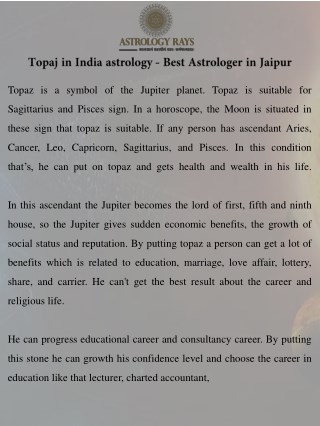 Topaj in India astrology - Best Astrologer in Jaipur