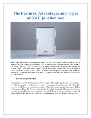 The Features, Advantages and Types of SMC junction box